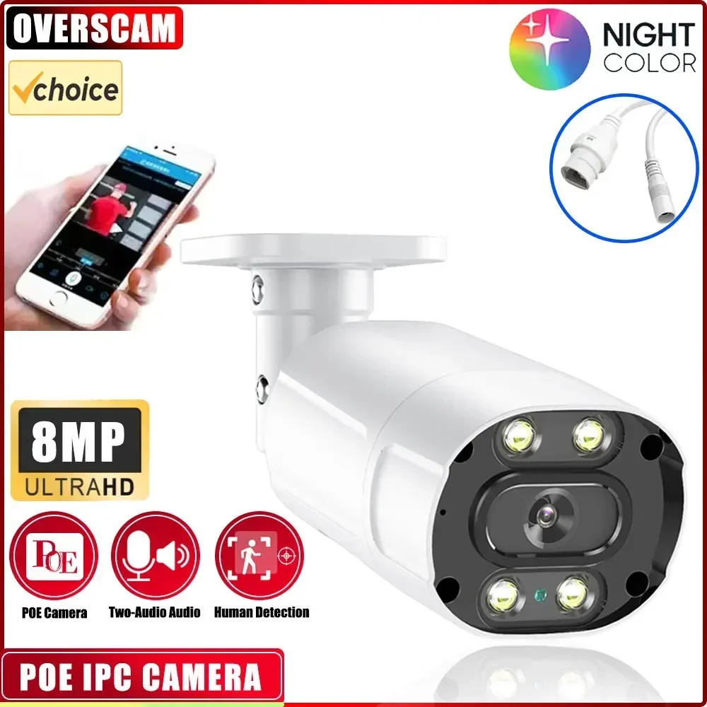 

UltraHD 8MP Outdoor POE Camera 3840 x 2160p Bullet IP Security Camera Outdoor IP67 Waterproof 3.6mm Lens Two-Way Audio CCTV 4K