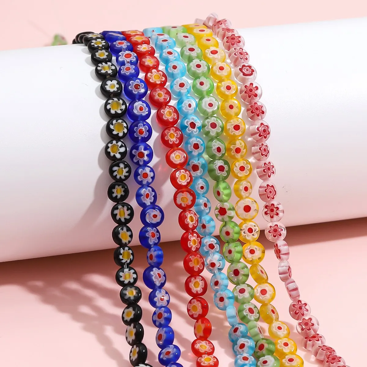 1PCS Thousand Flower Glass Flower Flat Round Loose Beads Handmade DIY Self made Earrings Bracelets Jewelry Accessories Materials