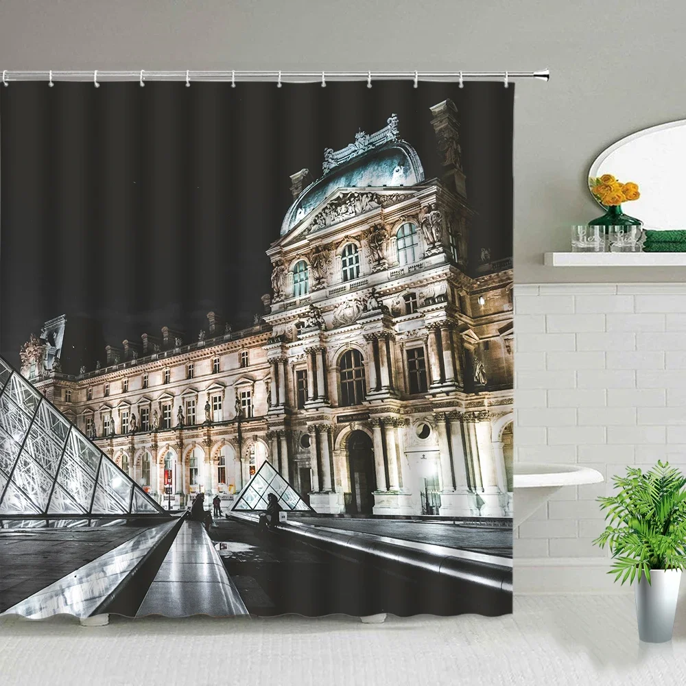 European Style Building City Landscape Shower Curtains Paris Tower London Bridge Bath Screen Waterproof Fabric Bathroom Curtain