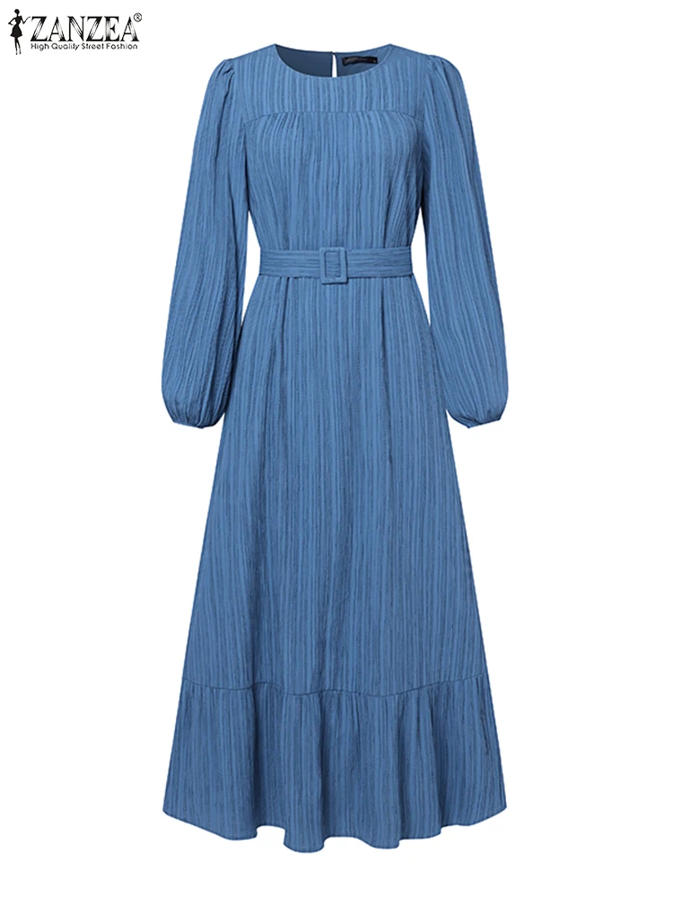 فستان إسلامي أنيق للخريف بأكمام طويلة من ZANZEA عباية نسائية أنيقة للحفلات فساتين رمضان IsIamic رداء ربيعي بحزام فيستدو 2026 #4