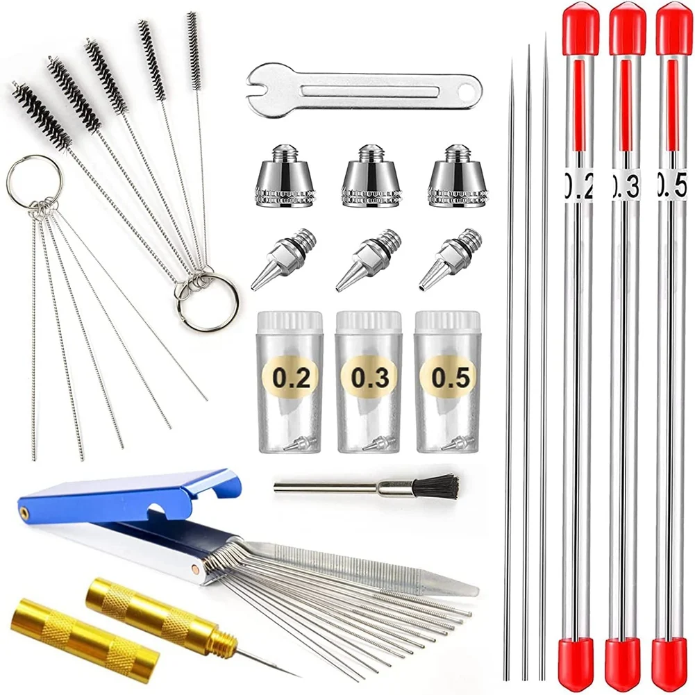 

Airbrush Cleaning Kit, Airbrush Nozzle Cap Kit and Airbrush Needle Parts, Airbrush Sprayer Accessories 0.2/0.3/0.5 mm