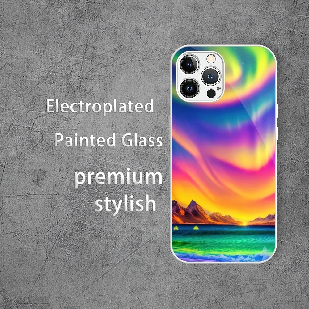 Beautiful Northern Lights Phone Case For Electroplated Painted Glass iPhone 13 12 14 11 Plus Pro Max X XS XR Mini Shell