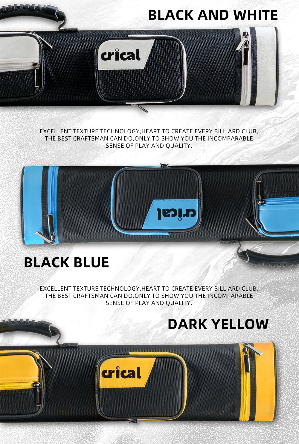 Billardqueue-Etui 2x4 2 Queues 4 Schaftenden Oxford-Stoff PU-Leder Samtfutter Rutschfeste Basis Schultergurt Billard CRICAL – Detail 4