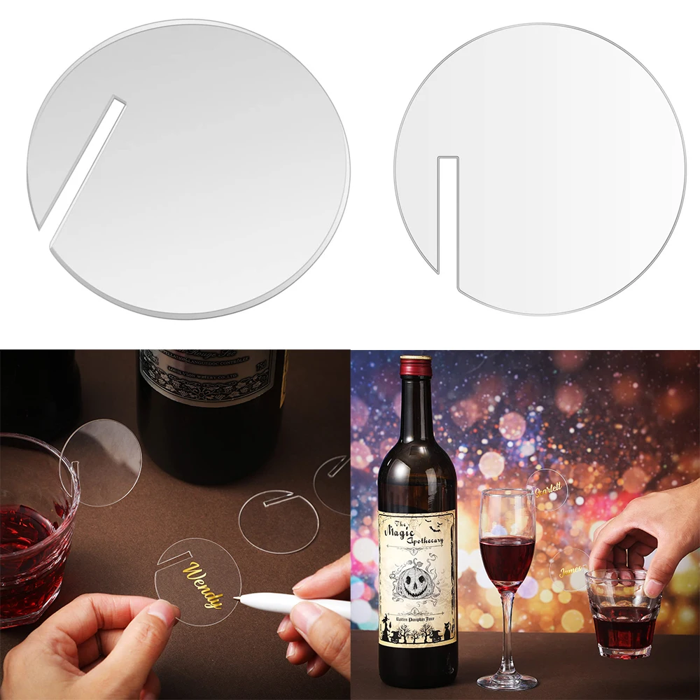 

30/50 Pcs Acrylic Circle Drink Tag Round Blank Marker Champagne Glass Name Tags,Diy Acrylic Drink Label Wine Glass Decoration