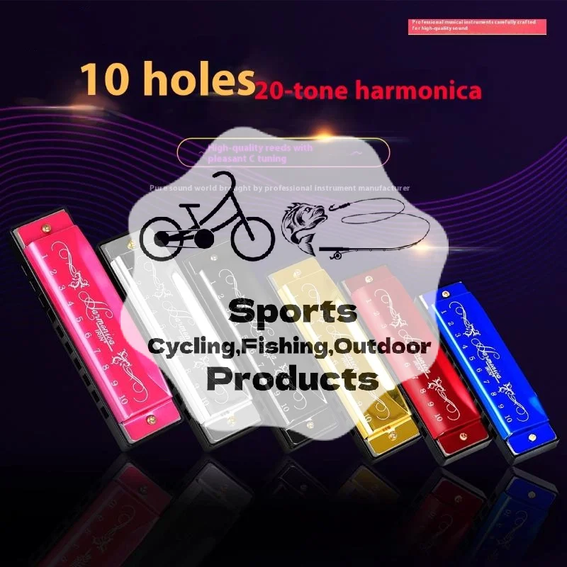 ملون أحمر، فضي، أسود ABS 10 فتحات، 20-Tune C-Key Harmonica Woodwind Device 1PC #1