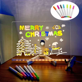 스탠드와 7가지 컬러 펜이 있는 LED 노트 보드 사무실 연구 메모 레스토랑 바 프로모션을 위한 아크릴 지울 수 있는 쓰기 보드