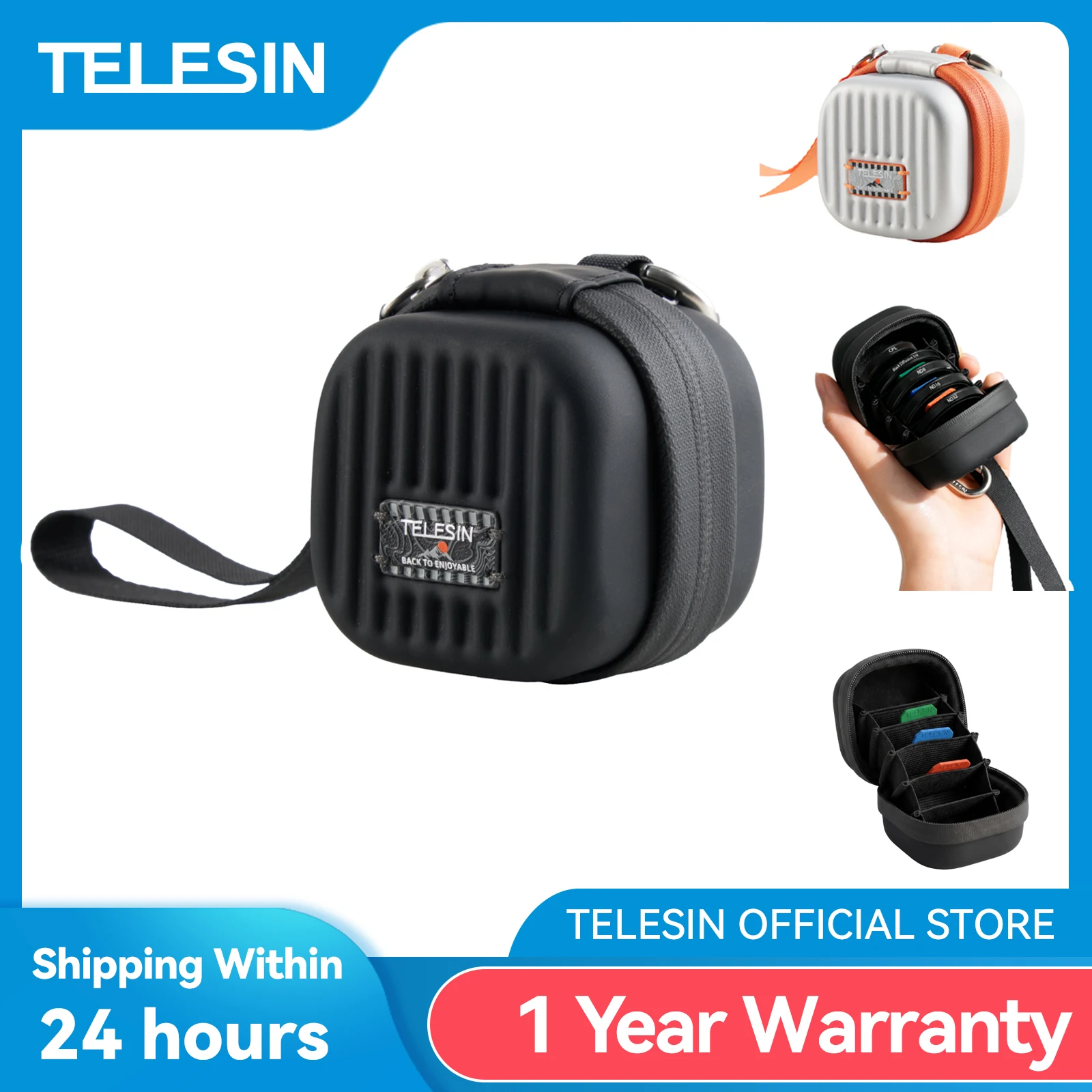 TELESIN 6-in-1 Objektivfilter-Etui Kameraobjektivfilter-Aufbewahrungstasche mit Handschlaufe Wasserdichte Staubdichte Tragetasche für Filter