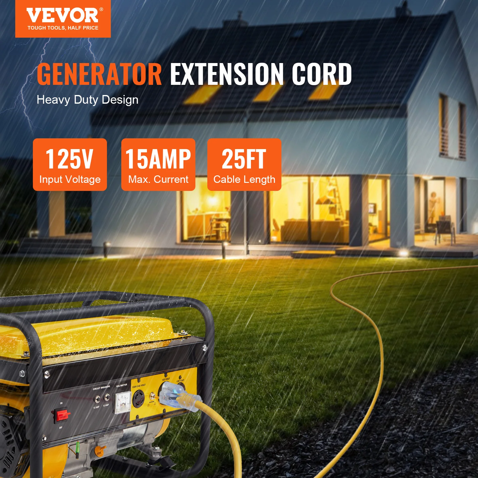 VEVOR 15A/30A مولد تمديد الحبل 25Ft الثقيلة سلك الطاقة STJW كابل مرن مع تويست قفل موصلات للمولدات