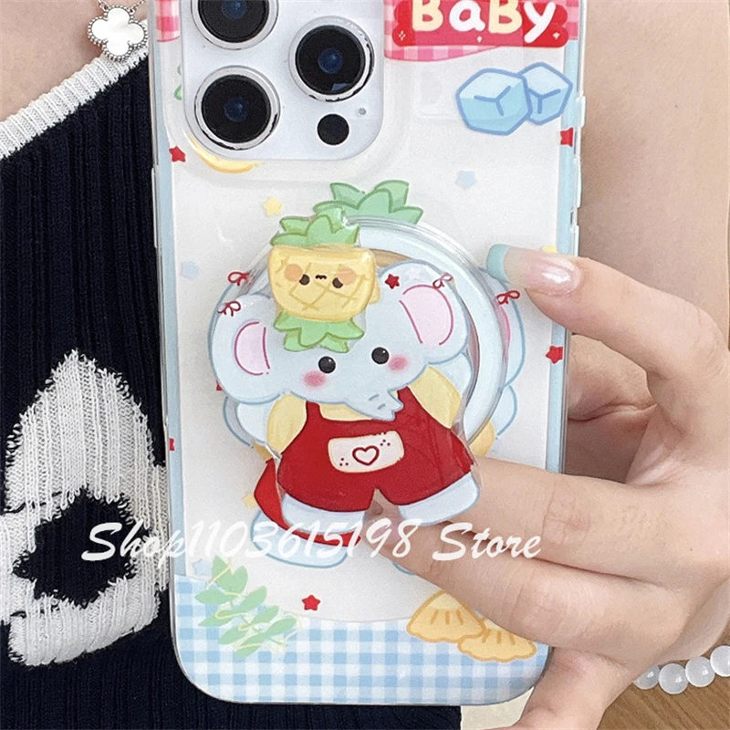 한국어 귀여운 회전 코끼리 마그네틱 홀더 전화 Griptok Grip Tok 전화 스탠드 지원 iPhone Magsafe 액세서리 Smart Tok