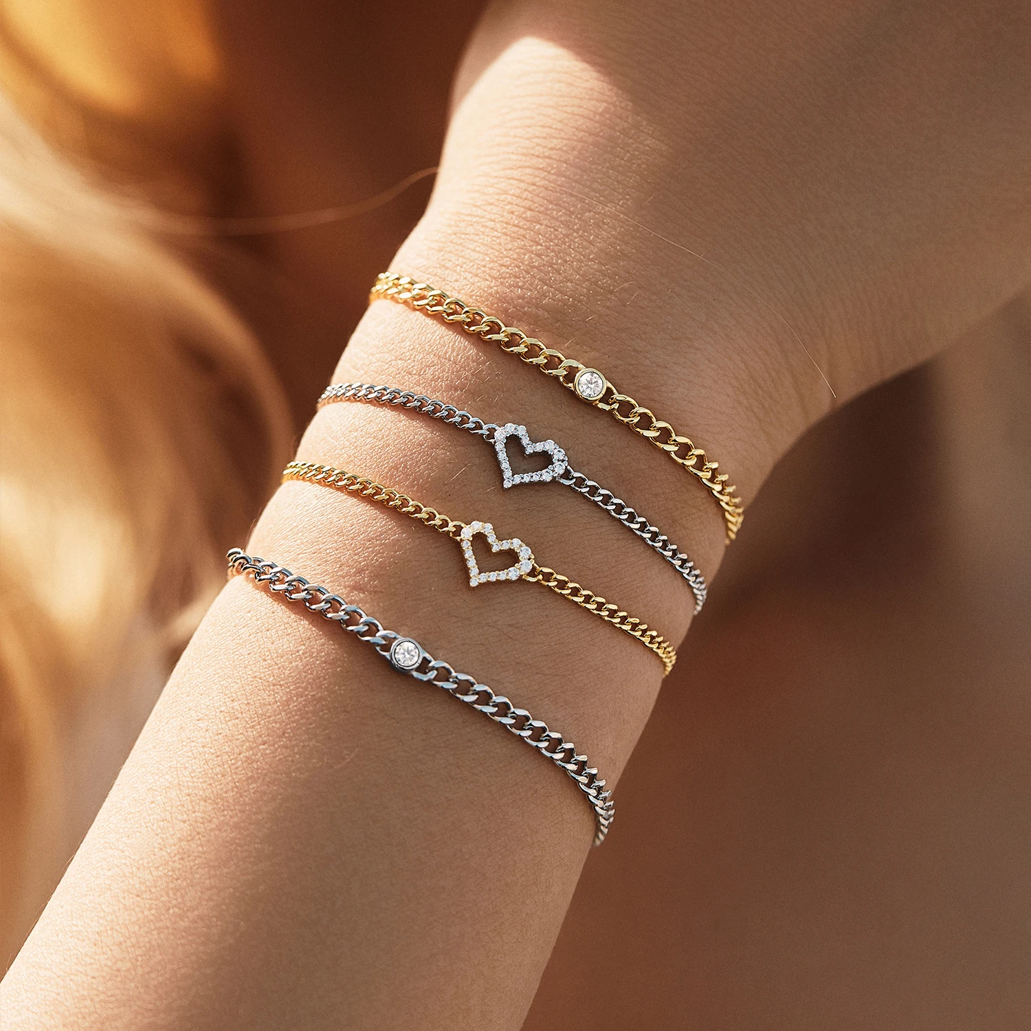 MODIAN D Color Pave Setting Moissanite Bracelets 925 Sterling Silver Romantic Heart Gourmette Bracelet For Women Jewelry Gifts 2