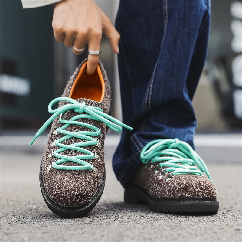 Men New Derby Shoes Lace Up Hidden Height Increasing Chunky Sole Business Casual Leather Footwear