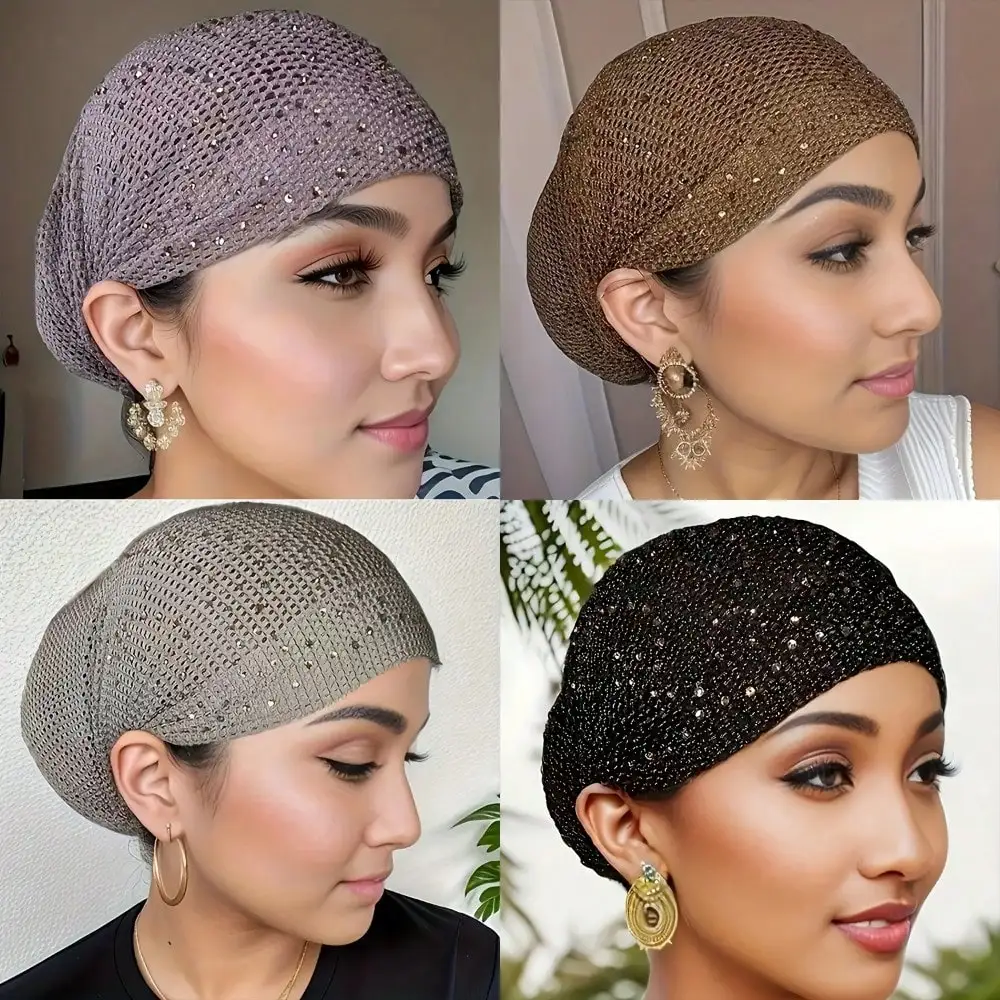 

4PCS Rhinestone Headbands - Elastic Hollow Mesh Sweatbands, Fashionable Breathable Daily Hair Accessories