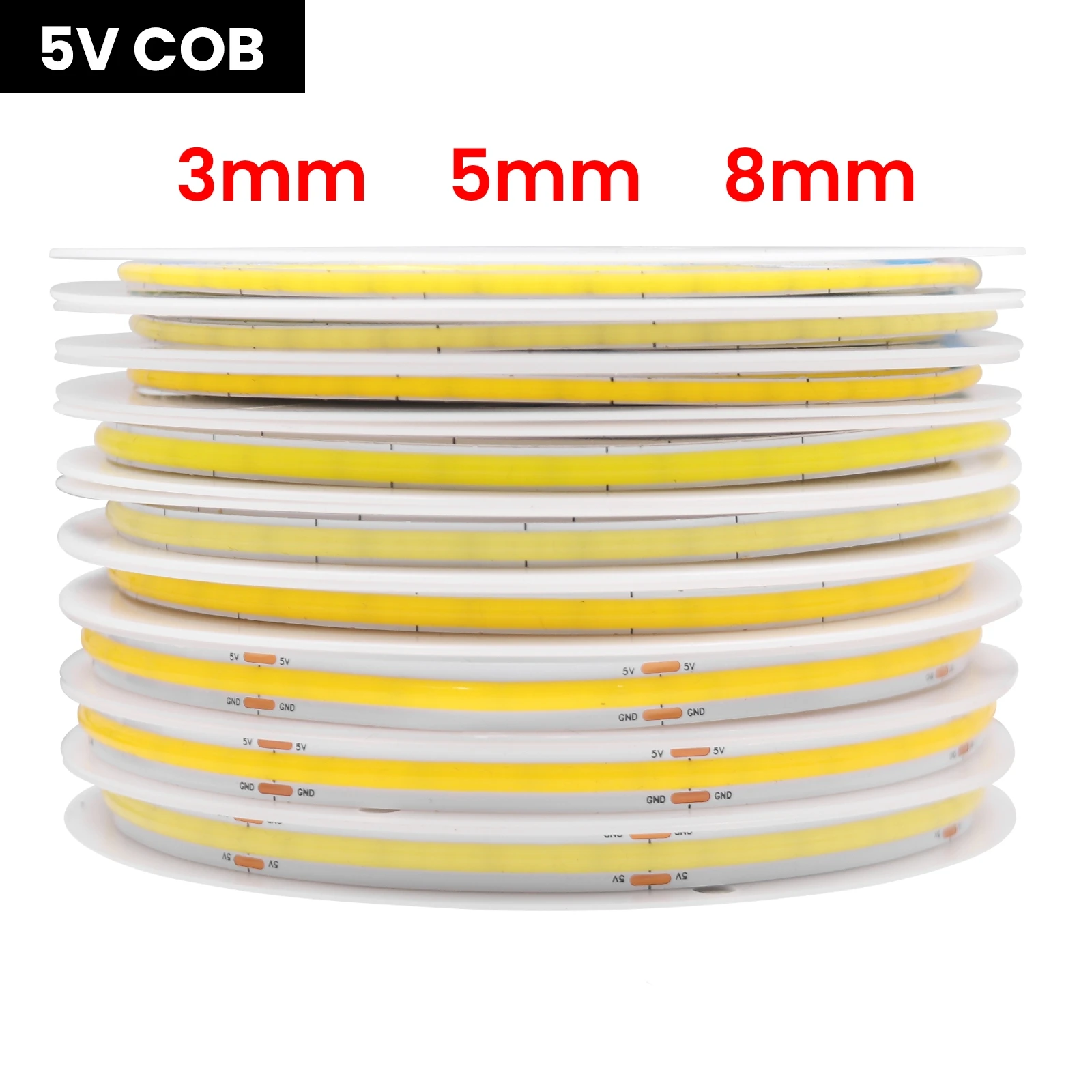 5V 12V 3MM 5MM 8MM FCOB LED lehký proužky pult 320leeds/m stmívatelné páska lepidlo lampa RA90 lineární osvětlení chladný přírodní teplý bílá