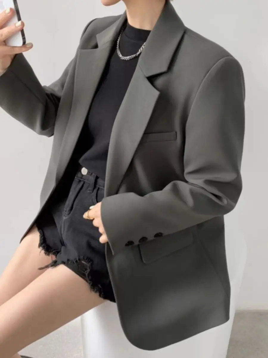 Small Commuter Versatile Black Gray Power Type Flat For Small Suit 2026 Spring And Autumn New Korean Version Casual Jacket Women