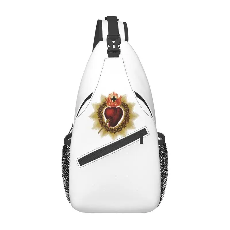 Mochila cruzada con Honda del Sagrado Corazón de Jesús para hombres, bolso de pecho de hombro de fe cristiana católica para senderismo, moda