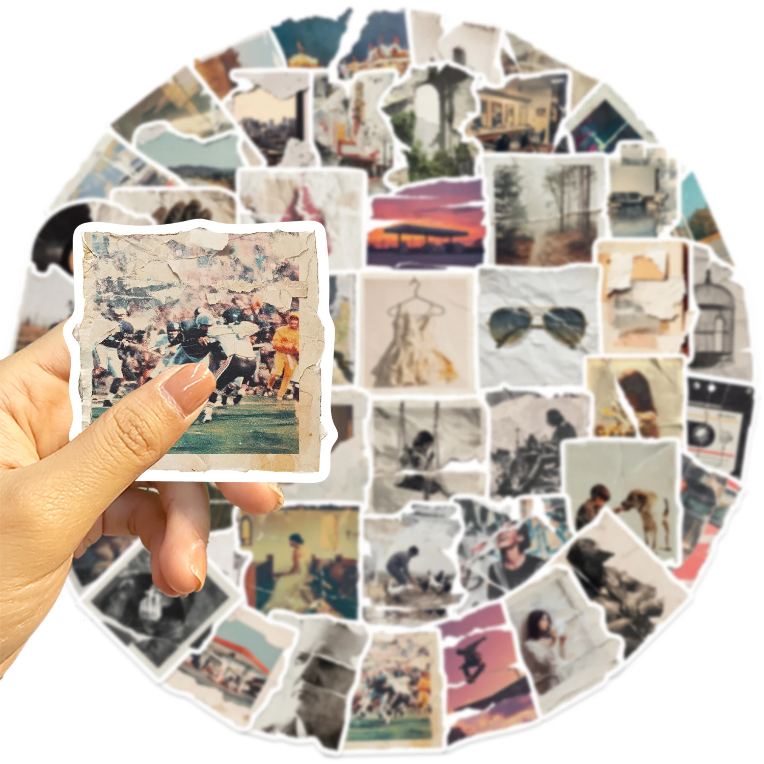 50Pcs Torn Photos Aesthetics Stickers Phone Case Skateboard Motorcycle Sticker Retro European Style Waterproof Decals