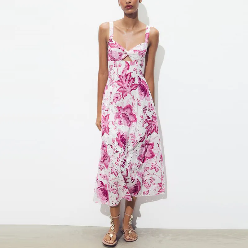 

Spring 2025 Women's Faion Embroidered Hollow out Print Dr Polyester Fiber New Arrival Ele Casual Fem Clothing