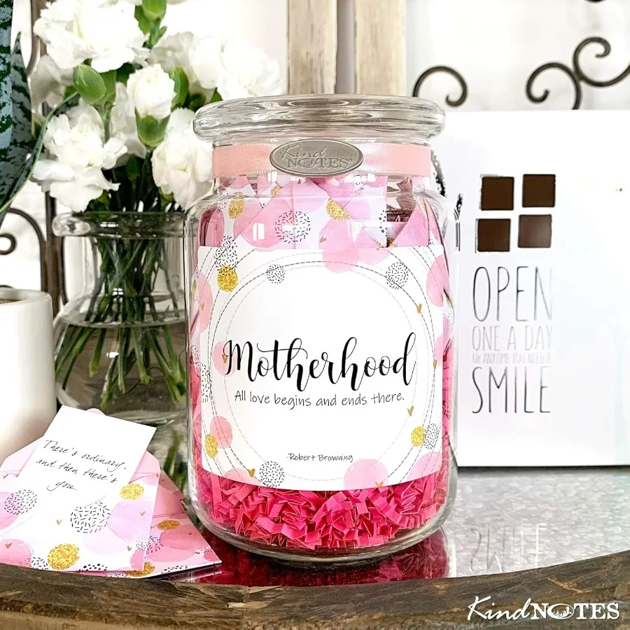 

Glass Keepsake Gift Jar with Blank Papers to Write-Your-OWN Messages - Motherhood Design