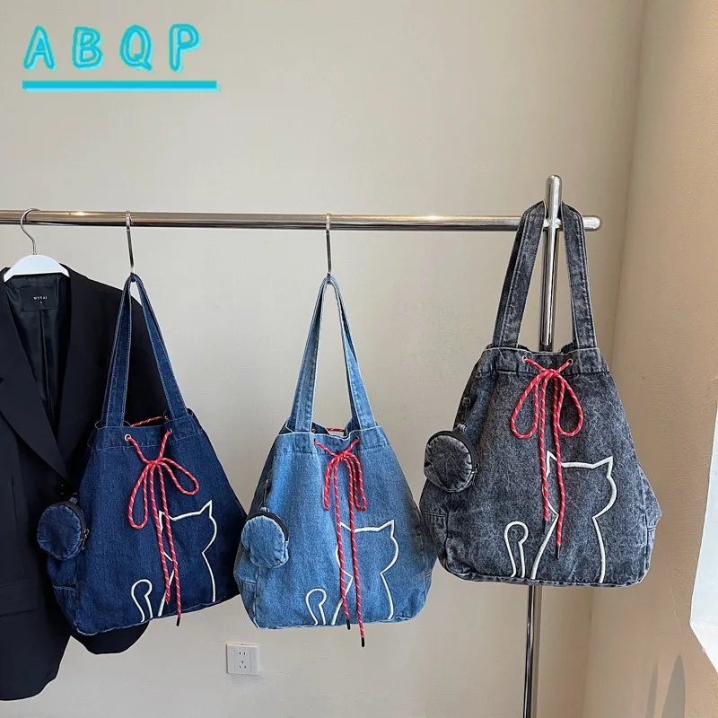 ABQP حقيبة كتف نسائية جديدة سعة كبيرة تطريز أنيق حقيبة يد نسائية الرباط عادية 2 قطعة مجموعة حقيبة نسائية