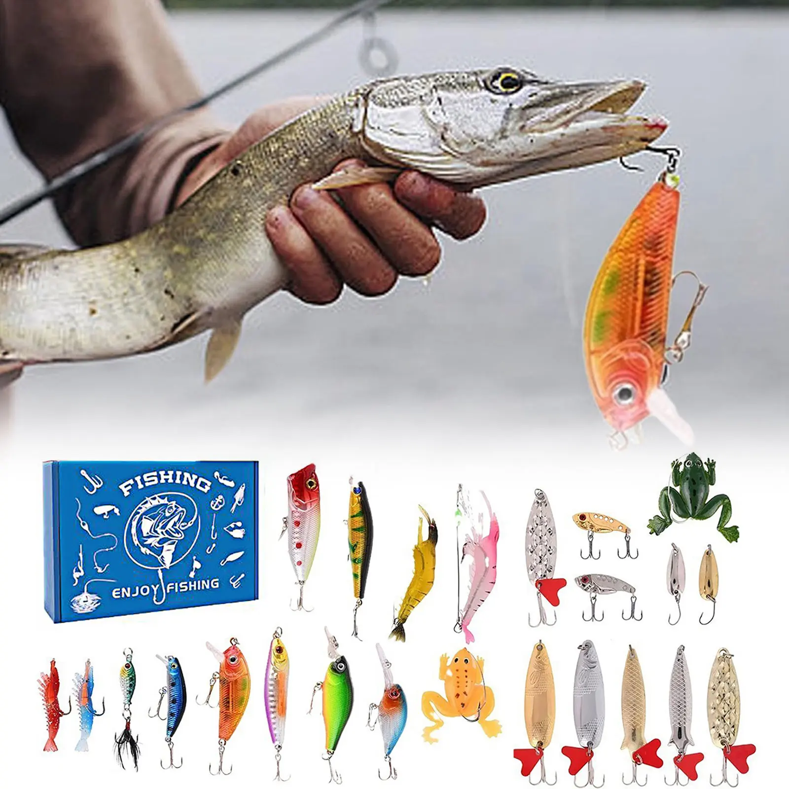 Wall Workout Timer Fishing Advent Calendar 2025 Adult Men Teen Boys 24 Days Christmas Countdown Small String Lights with Timer