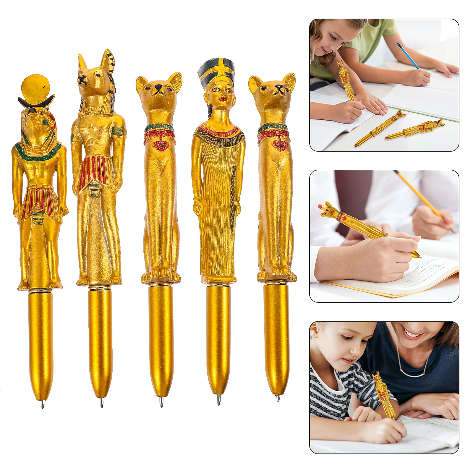 

5pcs Pharaoh Ball-Point Pen Egyptian Character Shaped Creative Writing Tool For School Office Home Plastic Sign Pen Craft Design