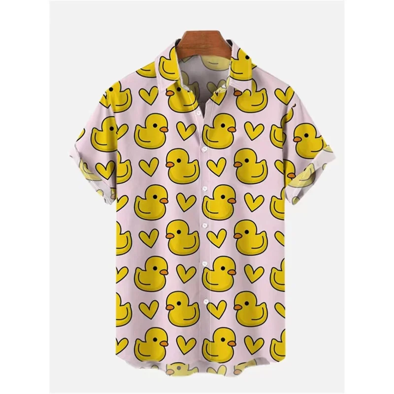 Camisa de Cosplay con patrón de pato para hombre, camisa de manga corta con estampado 3D de animales de dibujos animados de empalme, Unisex, moda hawaiana