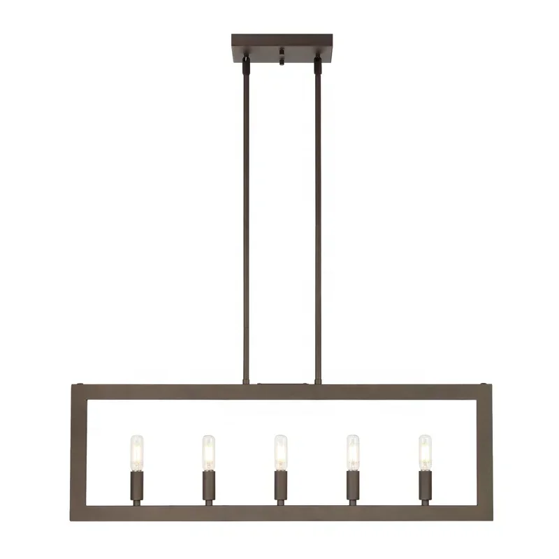 Kitchen Island Lighting Dark Bronze Rectangular Light Fixture 5 Lights Linear Modern Chandelier for Living Room Foyer