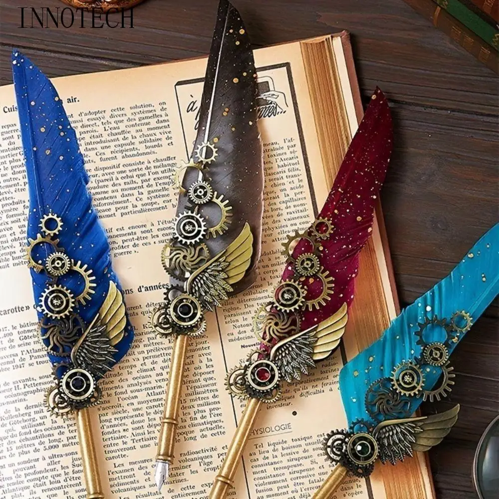 

Ручка для воды в стиле ретро в стиле панк, винтажная роскошная металлическая ручка для подписи в европейском стиле, сменная авторучка с 5 наконечниками, перьевая ручка