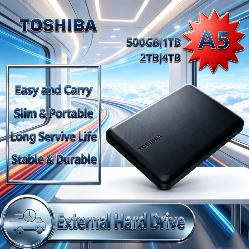 Toshiba A5 Series Small Black Portable Hard Drive Slim High-Speed Gen1 2TB/4TB with Mac Cross-Device Transfer Hard Disk
