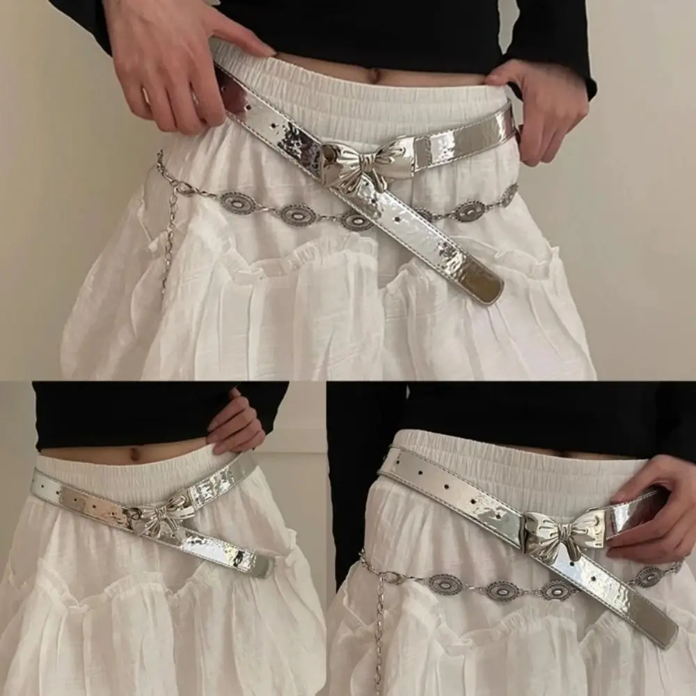 Ремень с металлической пряжкой-бантом Женский, Модный повседневный пояс из искусственной кожи в стиле ретро, аксессуар для юбки