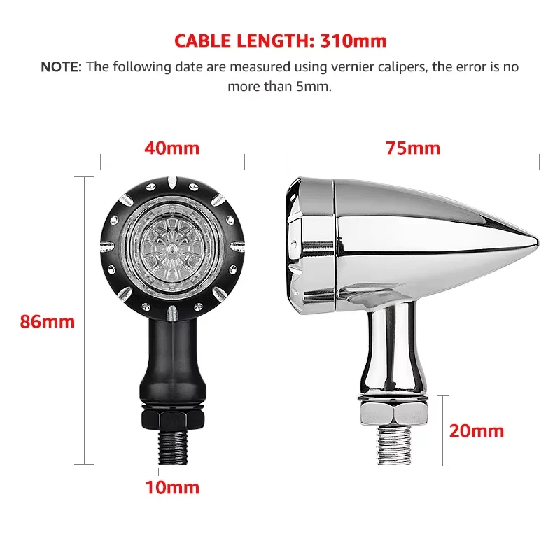 Motorcycle LED Turn Signal Brake Running Lamp Bullet Turn Signal Lights LED 12V 10mm Universal Motorcycle LED Indicator Lamp