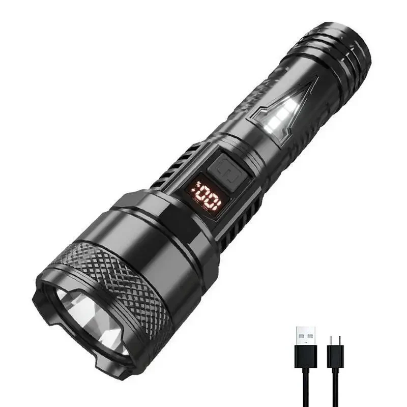 Portable Rechargeable LED Flashlights High Power Military Tactical Flashlight With Sidelight Lamp Outdoor Camping Fishing Torch