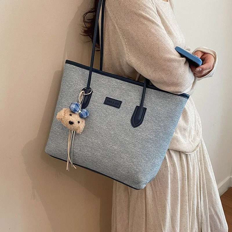 Women's Denim Large Capacity Shoulder Tote - alternate angle