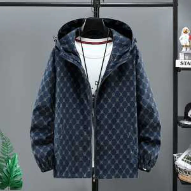 

Весенне-осенняя повседневная куртка с капюшоном и принтом, мужская универсальная новая модная куртка