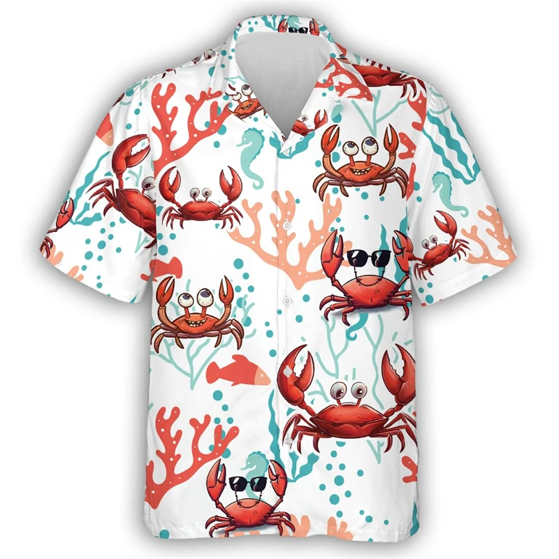 

Summer Crab 3d Print Shirts Men ClothingFashion Hawaiian Shirt Short Sleeve Casual Beach Shirts Single-Breasted Shirt Men's