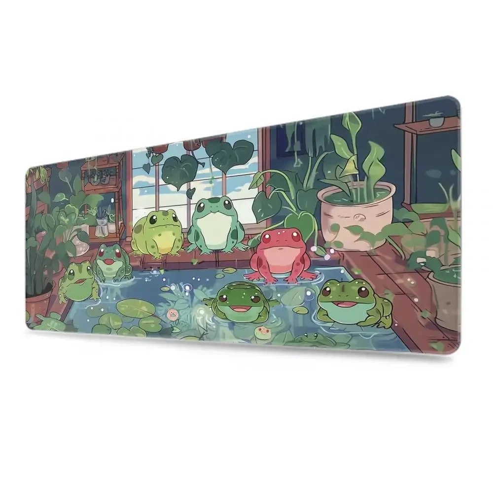 Podkładka na biurko z żabami kawaii, duża podkładka pod mysz do gier XXL, urocza podkładka pod mysz, estetyka anime, przytulny styl lofi, roślina, natura, zielona, powiększona podkładka na biurko