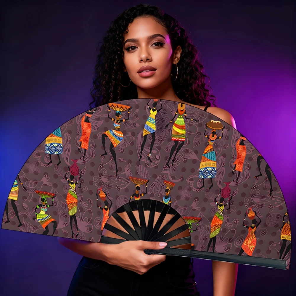 African Themed Folding Hand Fan, Suitable for Both Men And Women, with Traditional African Patterns ( Marseille, Dashiki) And Portable Cooling Fan, Suitable for Outdoor Parties, Festivals, And Beaches.Cultural Fashion Accessories