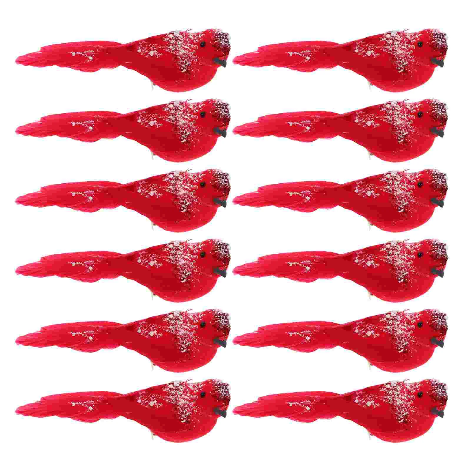 

12 Pcs Artificial Decorations Christmas Decorative Bird Ornament 1350X450X400CM Foam Fake Red Birds with Clip Tropical