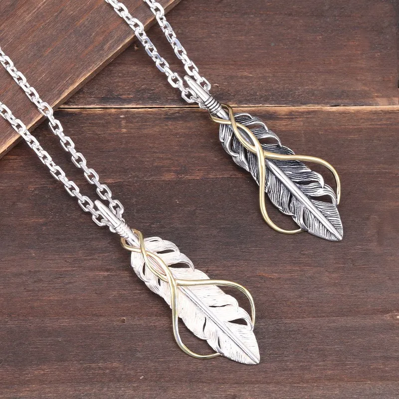 Lang Feather Pendant Men's Fashion 925 Sterling Silver Cool trendsetter Thai Silver Personalized Versatile Couple Necklace Penda