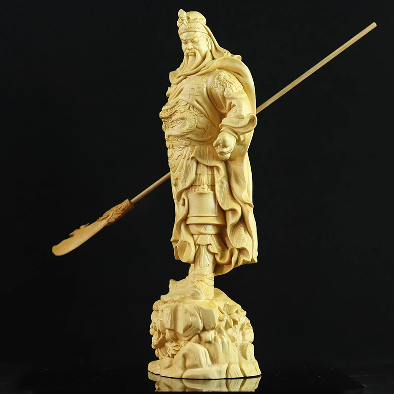 Boxwood 20cm Guanyu Sculpture Three Kingdoms Wood Statue Feng Shui Collection Wealth God Guan Gong Home Decor