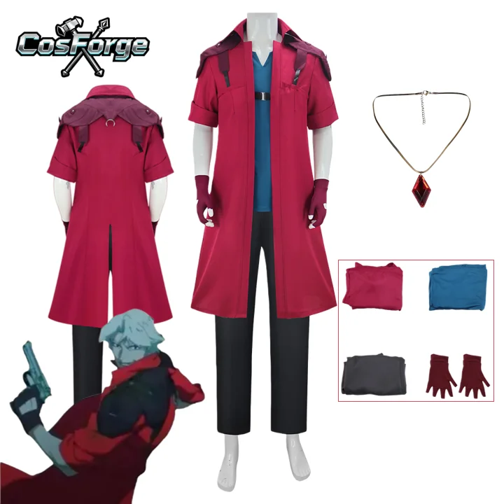 

Game Devil Cos May Cry 3 Cosplay Costume Dante Anime Uniforms Red Long Poncho Jacket Set Halloween Carnival Party Costumes