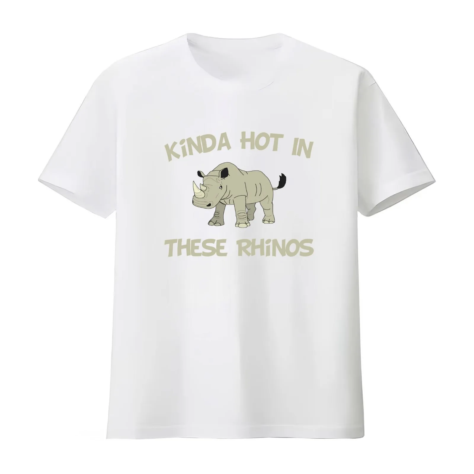 Kinda Hot In These Rhinos,funny gift T-Shirt Summer Casual Cotton Tee Oversized Streetwear Tops Vintage Graphic Print