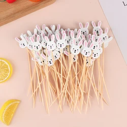 100pcs Easter Disposable Bamboo Skewers Rabbit Eggs Food Picks Fruit Fork Sandwich Buffet Stick Easter Decoration 2024 Birthday