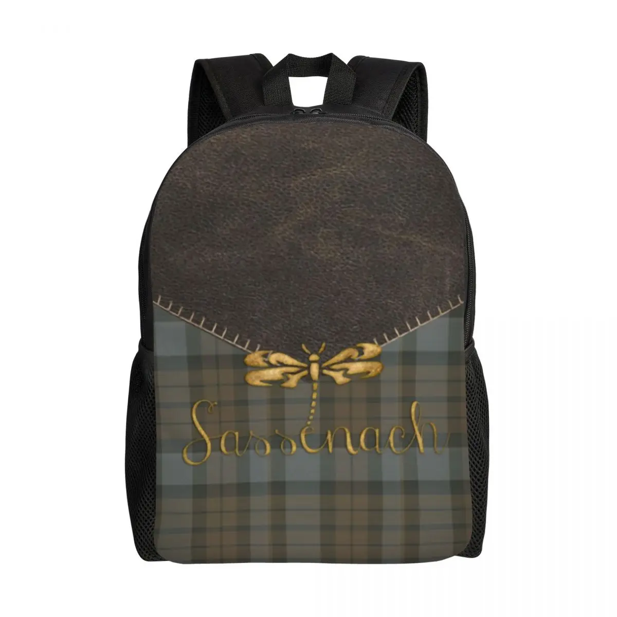 

Leather And Tartan Sassenach Dragonfly Pattern Laptop Backpack Women Men Basic Bookbag for School College Student Bags