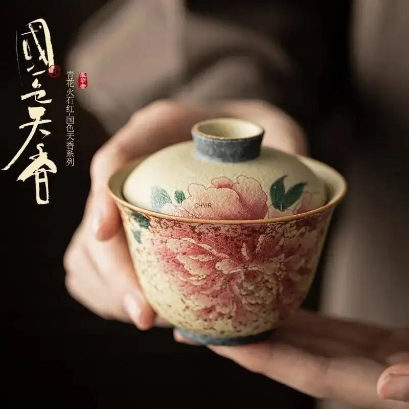 

Синий и белый Firestone Red Ercai Gaiwan, античный китайский цветной аромат, бытовая чайная чаша, большой размер с крышкой, чайная чашка