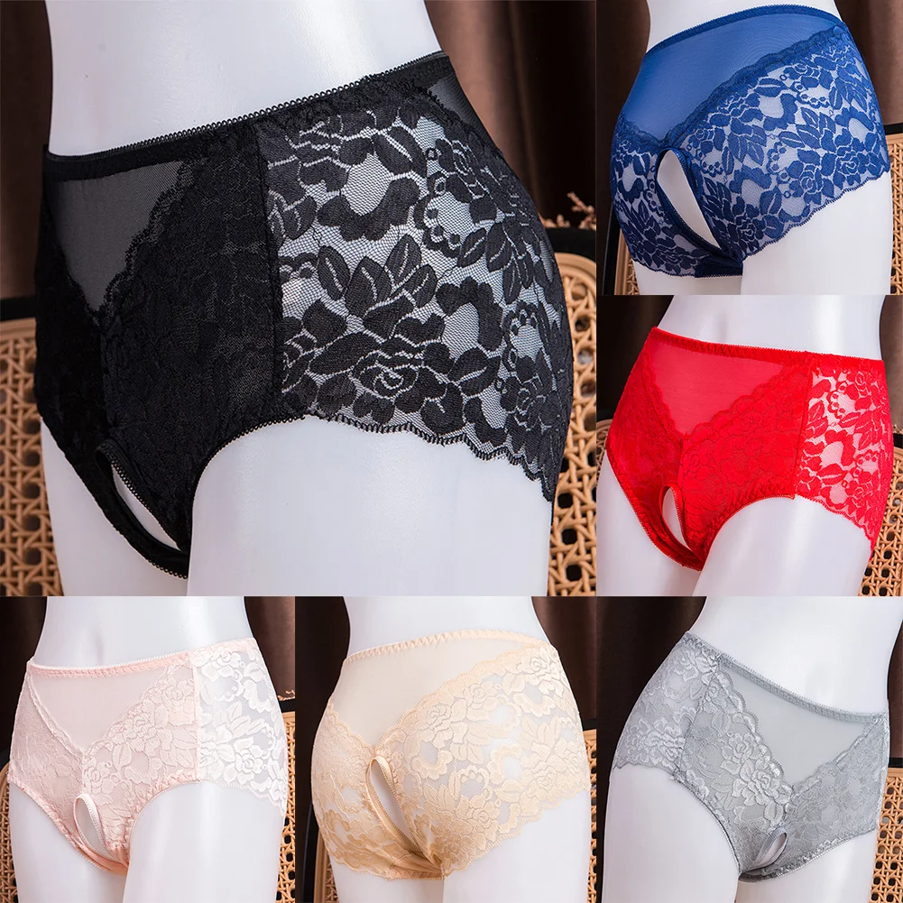 Sexy Women Lace Briefs Crotchless Hight Rise Panties Ultra-thin Transparent Underwear Elasticity Short Thongs Erotic Knickers