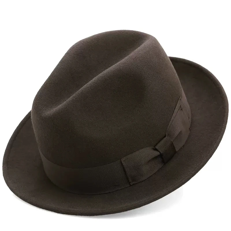 Fedora for Men Women Short Brim Traveller Wool Felt Hat Unisex Classic Manhattan Structured Gangster Trilby Hat