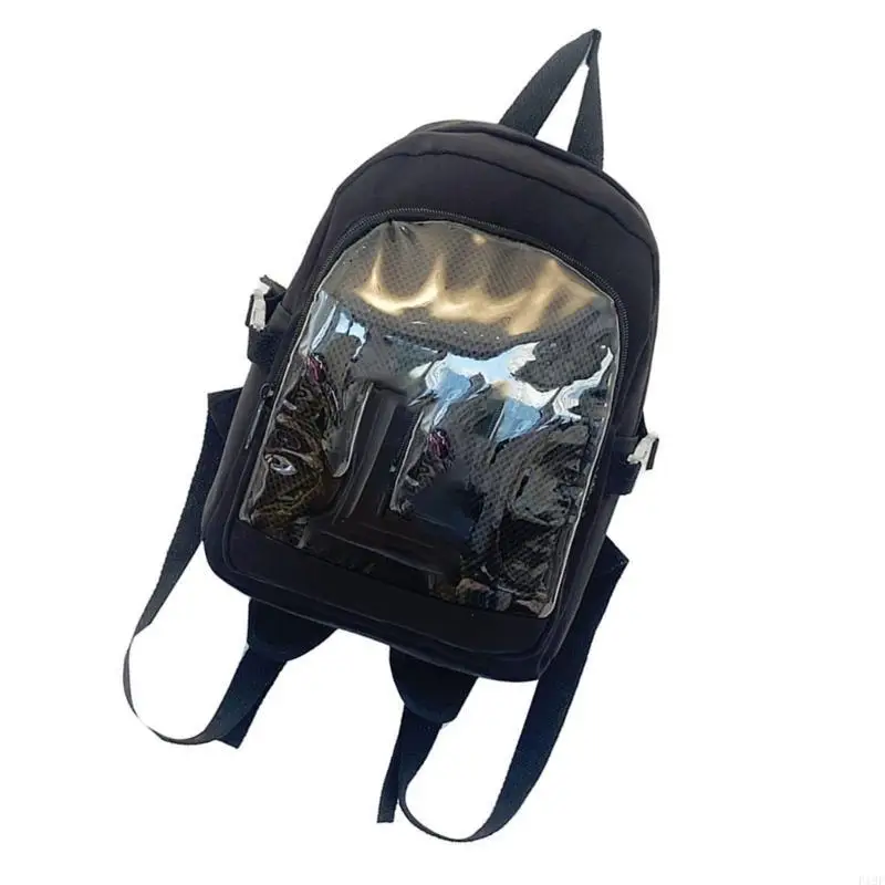 

F19F School Girl Transparent Bag Clear Pocket Nylon Backpack Small Itabag Animes Pin Display School Bag for Women Girl