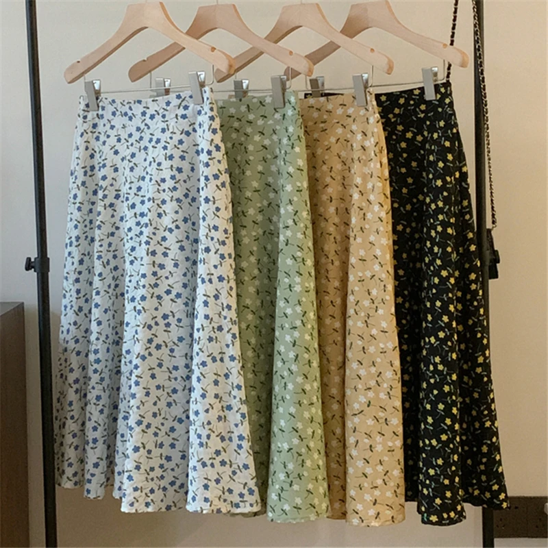 

REALEFT Spring Summer Classic Floral Printed Midi Skirts High Waist 2024 New Fashionable Chic Umbrella A-Line Skirts Female