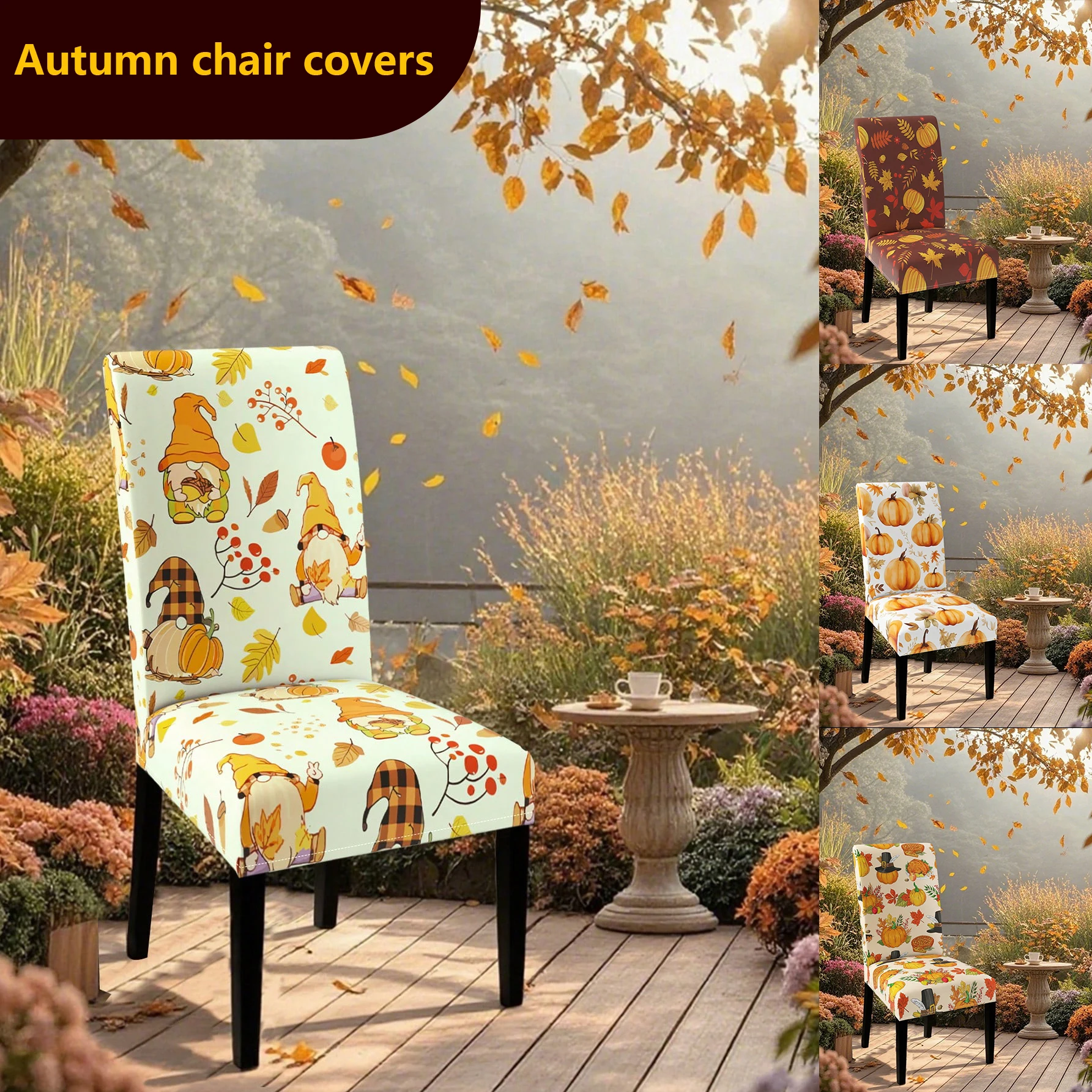 

1/4pcs Cozy Fall Chair Covers – Pumpkin & Maple Leaf Pattern Slipcovers for Dining Chairs, Thanksgiving & Autumn Decor